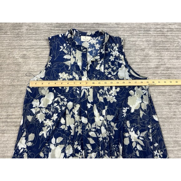 Ember Top Womens 1X Blue Floral Sleeveless Sheer V-Neck Polyester - Picture 4 of 12